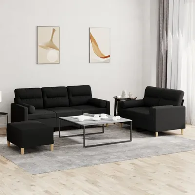 Produktbild von "im Angebot" 3-tlg. Sofagarnitur - Sofa-Set - Couchgarnitur - mit Kissen Schwarz Stoff - Klassische Sofas CC8870