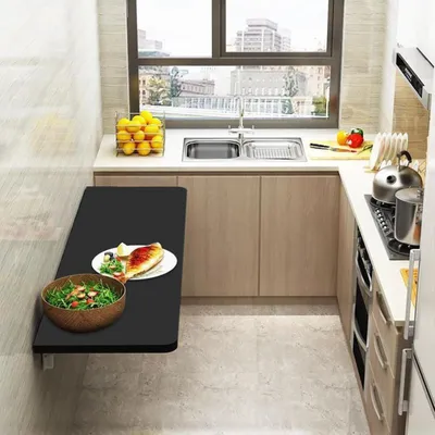 Image de Table murale pliante - Bureau gain de place - Design pliable - 60x30 cm - Noir