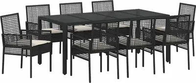 Image de vidaXL Ensemble de jardin 9 pcs noir Poly-Rattan