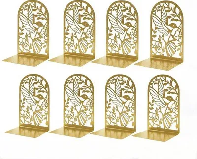 Image de Porte-livres dorés à motif floral, lot de deux porte-livres, porte-livres en métal, porte-livres, porte-livres à motif floral, lot de deux porte-livres au design ajouré