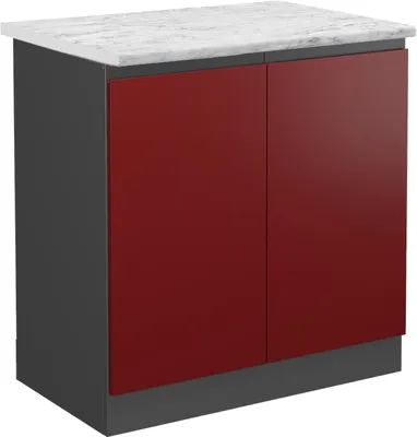 Image de Meuble bas sous-évier Vicco R-Line Rouge 80cm  J-Shape PT Marbre, Model 45579