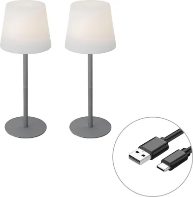 Produktbild von Set mit 2 Grauen wiederaufladbaren Tischleuchten 40 cm IP54 Jude