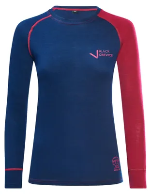 Produktbild von Black Crevice Damen Langarmshirt aus Merino Wolle in 38 - Steel Blue/Blood red I