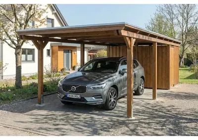 Produktbild von Einzelcarport SKAN HOLZ Emsland inkl. Abstellraum, Pfostenanker 340 x 846 cm nussbaum