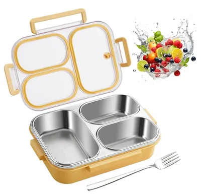 Immagine prodotto di Contenitore per il pranzo Bento per adulti - 1000 ml, con scomparti, include posate, lavabile in lavastoviglie