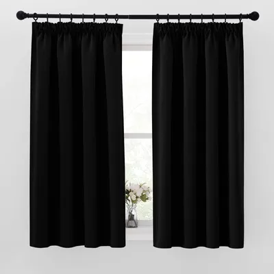 Produktbild von Schwarze Gardinen mit Kräuselband, 2er Set, 145 x 140 cm