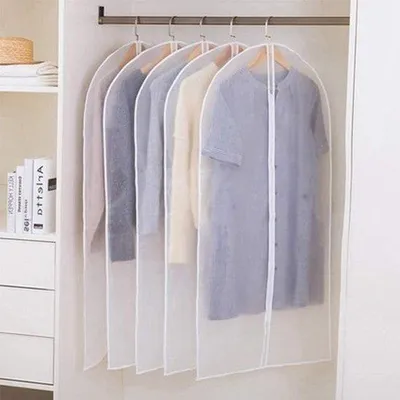 Image de Housse de protection 5 pièces avec fermeture à glissière pour costumes - Transparente - Lavable - Chemises - Costumes - Manteaux - 60 x 120 cm