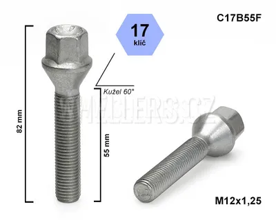 Obrázok produktu pre Skrutka kolesa M12x1,25x55 s kužeľom, kľúč 17, C17B55F, výška 82 mm