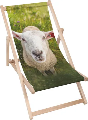 Produktbild von Dreamroots Liegestuhl klappbar Holz, Buchenholz bis zu 130 kg, Sonnenliege klappbar mit 3-stufiger Neigungsregulierung der Rückenlehne, Friendly Sheep