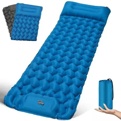 Zdjęcie produktu dla Mata samopompująca do biwakowania Unyqoos®, ultralekka, o wymiarach 200x68 cm, grubość 9 cm, waga 950 g, z wbudowaną poduszką, pompą nożną, 7-warstwowymi szwami TPU, możliwość łączenia ze sobą