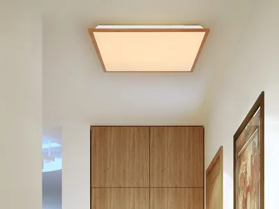 Produktbild von Globo Lighting Deckenleuchte Aluminium holzoptik, dunkelbraun, Kunststoff opal, weiß, LxBxH: 450x450x65mm, inkl. LED 24W 230V, 2500lm Source, 1500lm Output, 3000K