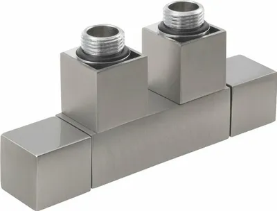 Zdjęcie produktu dla CUBE TWIN Zestaw przyłączy do grzejników łazienkowych do podłączenia środkowego, satynowana stal nierdzewna