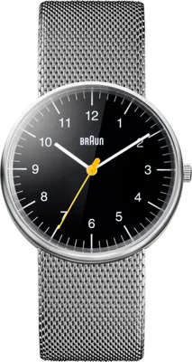 Produktbild von Braun Herren 3-Zeiger Analogue Uhr mit Milanaise-Armband und gelber Sekunde