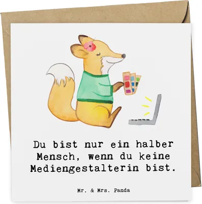 Produktbild von Mr. & Mrs. Panda Glückwunschkarte Mediengestalterin Herz - Weiß - Geschenk, anlasskarte, doppelkarte, Spruch, faltkarte, Designer, Lustig, Witzig, Grußkarte, Klappkarte