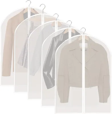 Produktbild von 5 Stück Kleidersäcke - 60 x 100 cm - mit Reißverschluss - wasser- und staubdichte Kleidersäcke - Für Mäntel, Jacken, Anzüge - Transparent