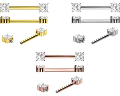 Produktbild von Brustwarzenpiercing, Zungenpiercing, Intim-Piercing Titan Nippelpiercing mit Innengewinde EINGEFASSTES KRISTALLQUADRAT