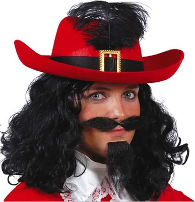 Immagine prodotto di cappello da moschettiere rosso con piuma nera per adulti