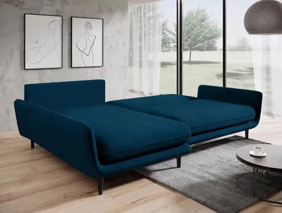 Produktbild von DOMO-HOME Ecksofa mit Schlaffunktion SOLANO – Elegantes Skandinavisches Ecksofa 260x167cm| Bettkasten und Holzbeinen für Komfort und Stil | Hochwertigen Materialien | Farbe blau | Links