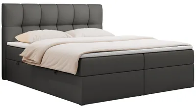 Produktbild von MKS MEBLE Boxspringbett 200x200 mit Bettkasten, Bett mit Multipocket - Matratze H3 Topper, Polsterbett 200x200 mit Bettkasten Kopfteil, Boxspringbett mit Matratze H3 - RICO - 200x200 - Dunkelgrau Kunstleder - H3