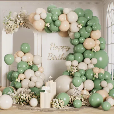 Productafbeelding van Ballonboog, 165 stuks, saliegroen en zandwit, voor feestdecoratie