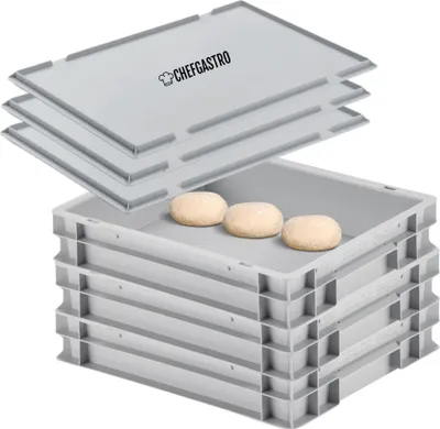 Produktbild von SuperSparSet 3x Pizzaballenbox mit 3x Deckel | HxBxT 8,5x30x40cm | 9 Liter | Teigwanne für Pizzateig, Stapelbare Pizzabox, Gärbox für Sauerteig Brotteig Teig-Gärbox