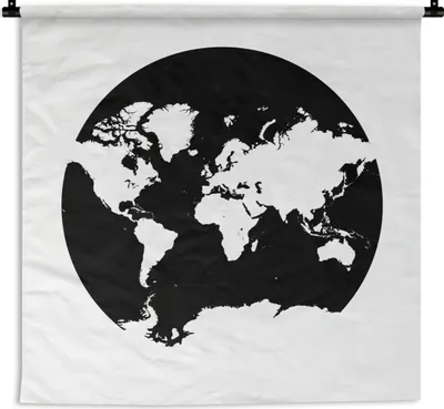Produktbild von MuchoWow® Wandteppich Wandbehang Weltkarte - Kreis - Schwarz und weiß 150x150 cm Tapisserie Dekoration Wandtuch - Wohnaccessoires - Modernes