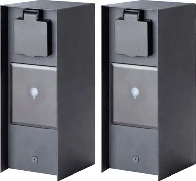 Produktbild von Novatool 2x Steckdosensäule 3-fach Anthrazit Edelstahl eckig IP44 Smart-Home App Aussensteckdose mit Zeitschaltuhr Steckdose Garten Steckdosensäule (Elektro)