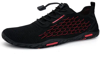 Produktbild von Wasserschuhe Damen Herren Badeschuhe Uni Atmungsaktiv Leicht Rutschfest Schwarz Rot 41 EU