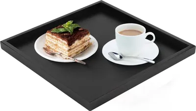 Zdjęcie produktu dla Ręcznie wykonana czarna drewniana taca kwadratowa prostokątna - Dekoracyjna taca do domu, kuchni i restauracji - 30x30x2cm taca kwadratowa 70x70