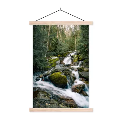 Produktbild von MuchoWow® Textilposter Natur - Wasserfall - Bäume - Herbst 40x60 cm mit holzfarbenen Rahmen - Poster