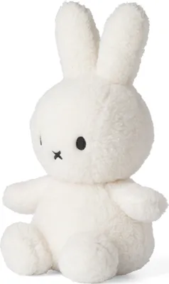 A white Miffy plush toy sitting on a white background.