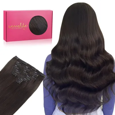 Immagine prodotto di Clip-in per extension di capelli naturali, 70 grammi, set da 7 pezzi, 50 cm, castano scuro, capelli Remy