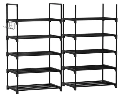 Image de Étagère à chaussures - Une rangée, 10 niveaux - Structure métallique - Modulable - Peu encombrante - 30 x 43 x 175 cm - Noir