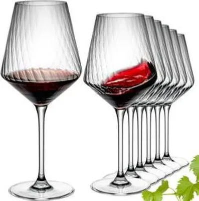 Produktbild von IMPERIAL Bordeauxgläser 6er Set – geriffelte Rotweingläser aus Crystalline Glas "London" – Weingläser 580ml Spülmaschinenfest
