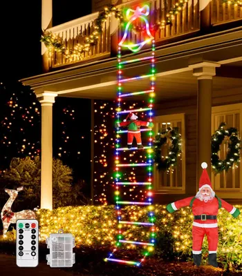 LED-Lichterkette mit Leiter & Weihnachtsmann, 3 m, 200 LEDs, 8 Modi