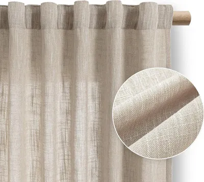 Zdjęcie produktu dla Zasłona do salonu VALETA len 140x270 na taśmie cappuccino Restilo