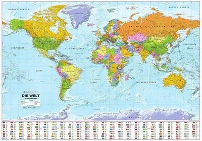 Produktbild von Politische Weltkarte 1 : 30 000 000 mit Flaggen