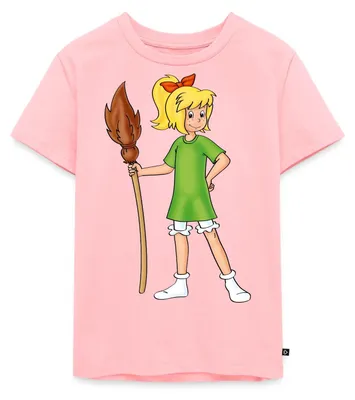 Produktbild von Spreadshirt Bibi Blocksberg Mit Ihrem Besen Kartoffelbrei Kinder Premium T-Shirt, 122/128 (6 Jahre), Rosa