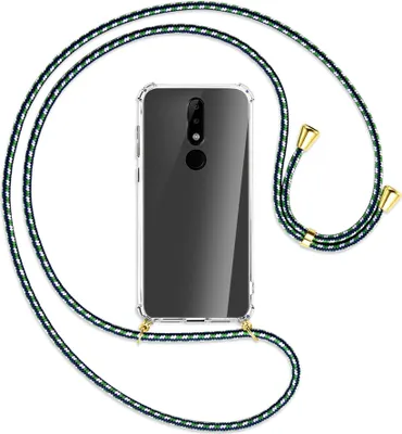 Produktbild von Handykette Backcover-Schutzhülle mit Band (Metall goldfarben) für Nokia 5.1 Plus / X5 - grün/blau/weiß