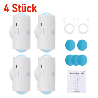 Produktbild von 4 Pcs Intelligentes LED-Nachtlicht dimmbar Wandleuchte mit Bewegungsmelder