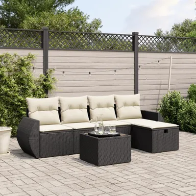 Produktbild von Design 6-tlg. Garten-Sofagarnitur mit Kissen Schwarz Poly Rattan, Gartenmöbel-Sets 2024 Neu