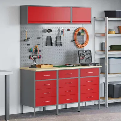 Produktbild von Möbel Werkbank mit Schubladen 8 pcs Rot 150 x 55 x 200 cm Stahl - Sonstige Handwerkzeuge 3321439