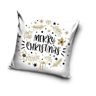 Produktbild von Kissenbezug Merry Christmas weiß/gold/schwarz 40cm x 40cm