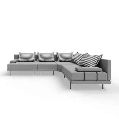 Produktbild von TRADA Gartensofa lounge set Bahama M Streifen grau Gartenmöbel set Wasserabweisend Stoff Rechts L-form