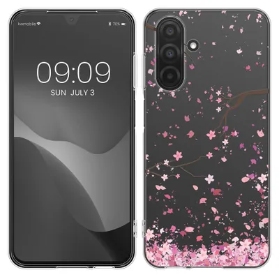 Produktbild von kwmobile Case kompatibel mit Samsung Galaxy A26 5G - Hülle Silikon transparent Kirschblütenblätter Rosa Dunkelbraun Transparent