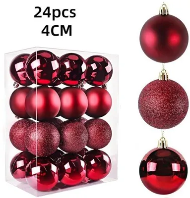 Zdjęcie produktu dla Kulki świąteczne – czerwone, z tworzywa sztucznego – małe, do dekoracji choinki (4 cm)