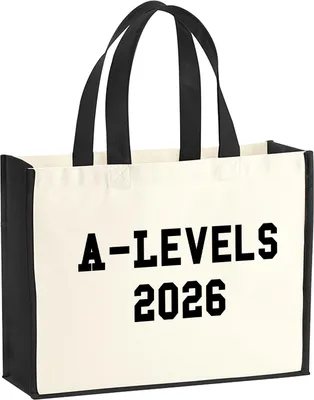 Produktbild von Huuraa Jutetasche A-Levels 2026 Abschluss Großbritannien 21 Liter Black Jute und Baumwolle Einkaufstasche Geschenkidee
