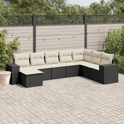 Produktbild von Design 8-tlg. Garten-Sofagarnitur mit Kissen Schwarz Poly Rattan, Gartenmöbel-Sets 2024 Neu