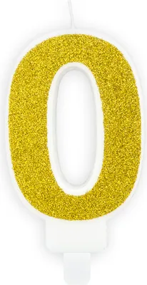 Produktbild von Zahlenkerze Gold, glitzernd, 7cm, Zahl 0