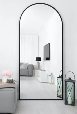 Produktbild von Rundbogen Wandspiegel mit Alurahmen in Schwarz - 70 x 180 cm